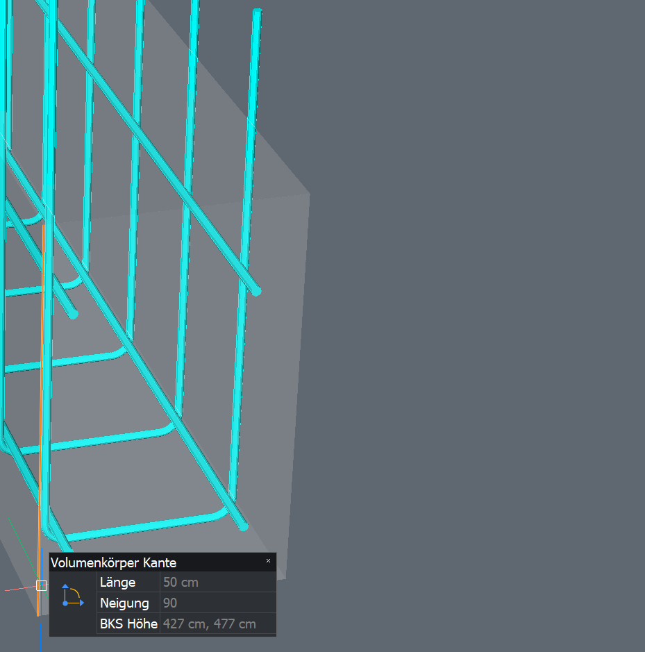 BricsCAD BIM Bewehrung. Eisen in einem Bauteil, Das Bauteil ist transparent eingestellt.